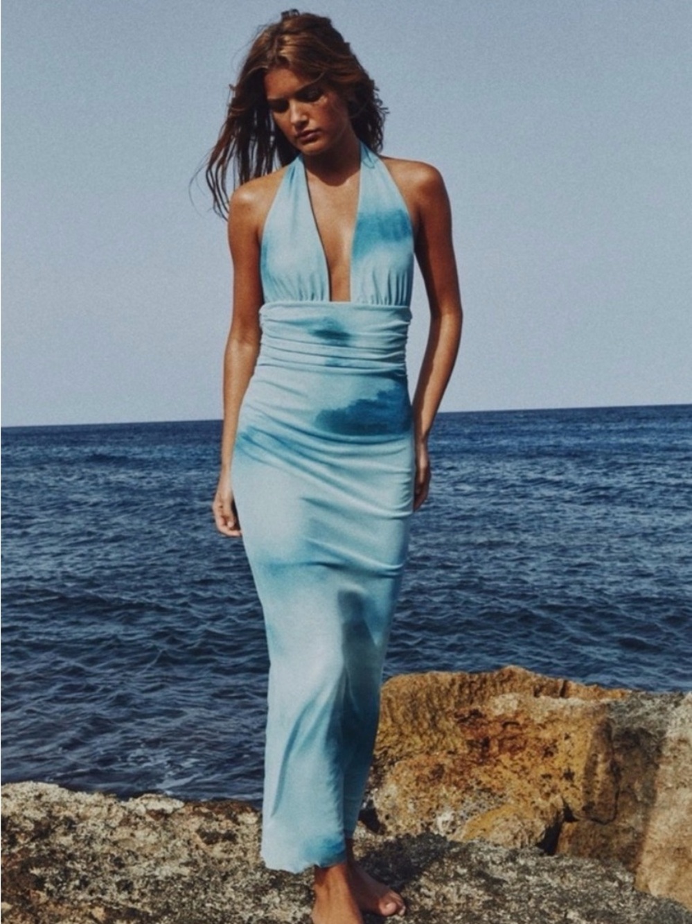 Zara Printed tulle dress size medium in aqua